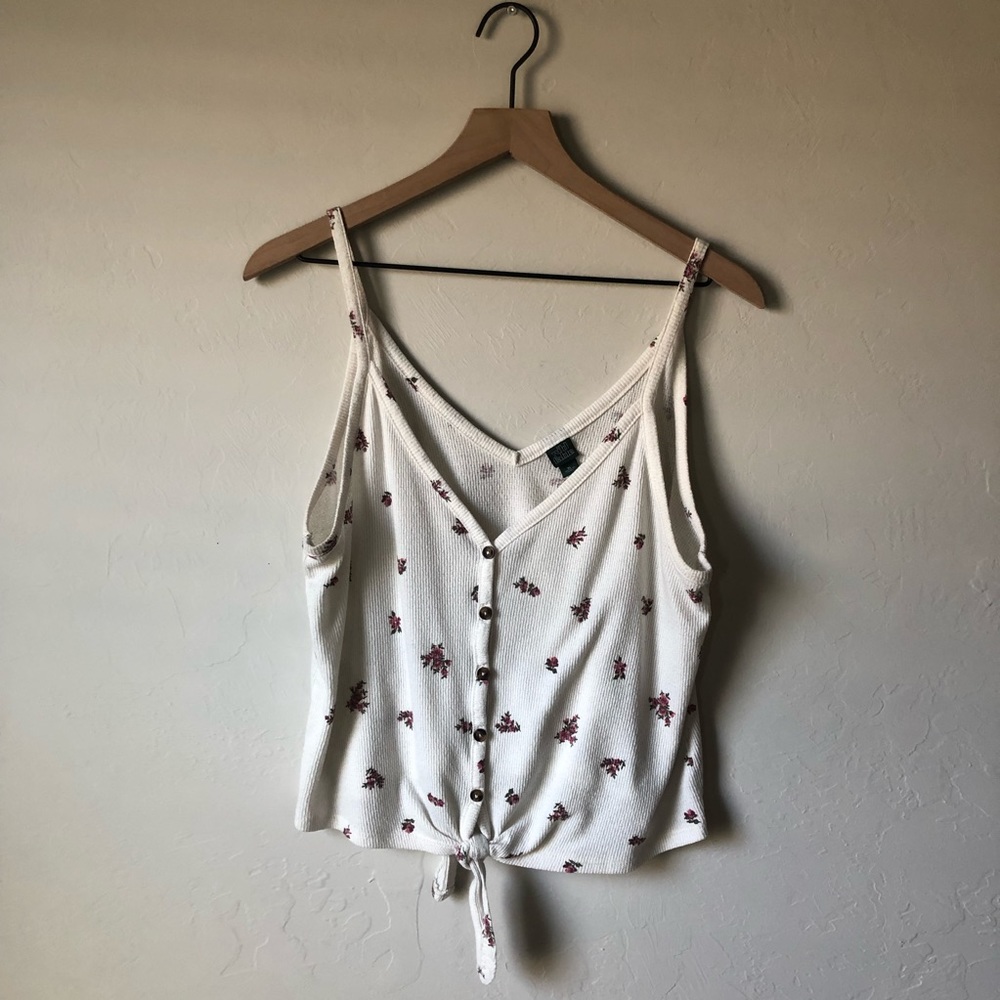 Floral Crop-Top, Button Down w/ Tie-Wild Fable: XL